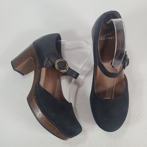 Dansko Dorothy Platform Mary Jane Black Milled Nubuck Leather Pumps Size 10